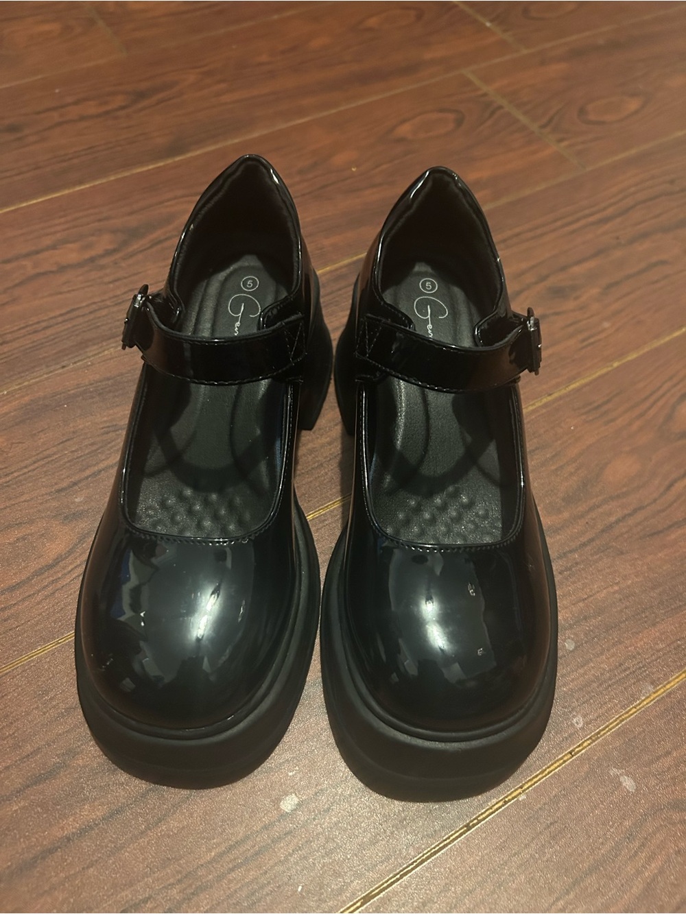 Patent Black Mary Jane Platform Flats with Buckle Strap for Kids